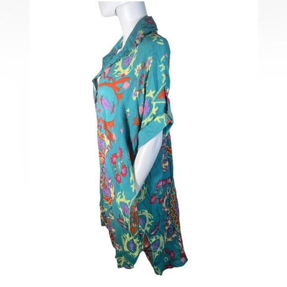 Gold & Silver Paris Dress Sz TU/OS Floral Boho Embroidered Beaded Caftan India - Picture 2 of 16